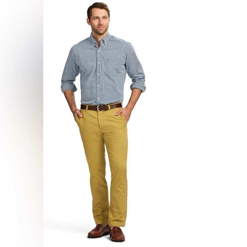 IZOD American Chino Khaki Pants 38x29 Straight Fit Flat Front NWT Non-Iron